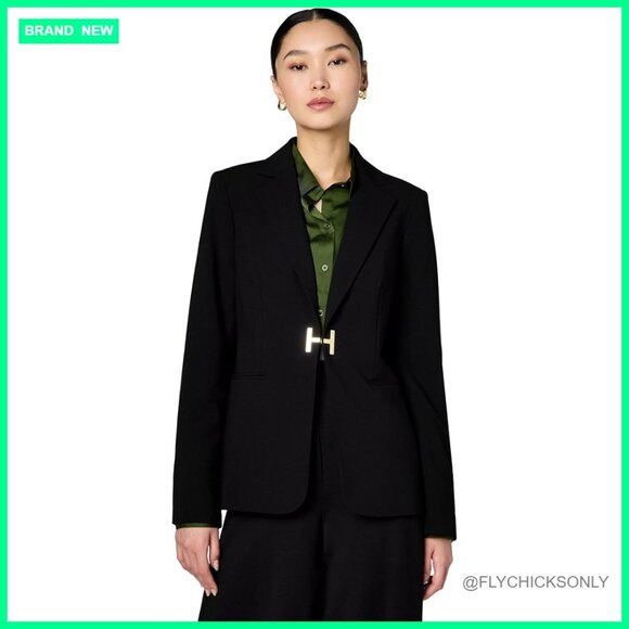Wool Cotton Tailored Blazer with Halston H Closure and Pockets
